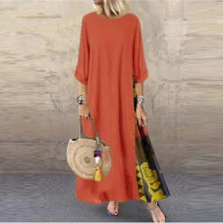 Women's Casual Dress Cotton Linen Dress Swing Dress Maxi Long Dress Print Bohemia Casual Daily Crew Neck Long Sleeve Summer Spring Fall Black Yellow Floral -Slay Clothing Shop 7082df45 99f4 4bea bf98 f382b187e890