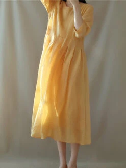 Women's Casual Dress Cotton Linen Dress Swing Dress Midi Dress Cotton Blend Basic Casual Outdoor Daily Vacation Crew Neck Ruched Pocket 3/4 Length Sleeve Summer Spring 2023 Loose Fit Yellow Gray Plain -Slay Clothing Shop 70f2ee53 5765 4561 98e3 fe1f82a1af6e