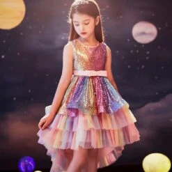 Kids Girls' Dress Sequin Colour Sleeveless Wedding Party Birthday Patchwork Bow Princess Sweet Polyester Asymmetrical Tulle Dress Flower Girl's Dress Summer Spring 4-12 Years Multicolor Pink Purple -Slay Clothing Shop 716c814a 74e1 4693 82fe 983722a8034f
