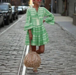 Women's Casual Dress Ethnic Dress Geometric Striped Print Smocked V Neck Flare Cuff Sleeve Mini Dress Gothic Boho Daily Holiday 3/4 Length Sleeve Loose Fit Summer Spring S M L XL XXL -Slay Clothing Shop 7319d361 679e 463c 93c0 1d989ce213c4