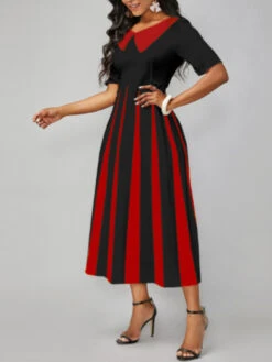 Women's Work Dress Semi Formal Dress A Line Dress Fashion Midi Dress Print Shirt Collar Short Sleeve Color Block Stripe Regular Fit Black Wine Royal Blue Summer Spring S M L XL XXL -Slay Clothing Shop 742e71df 7ba2 45b6 8654 9f5f0c35dc32