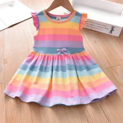 Kids Girls' Dress Striped Sleeveless School Vacation Print Beautiful Sweet Cotton Knee-length A Line Dress Summer Spring 2-8 Years Blue Green