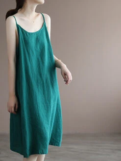 Women's Casual Dress Cotton Linen Dress Midi Dress Cotton Blend Basic Casual Outdoor Daily Spaghetti Strap Backless Sleeveless Summer Spring 2023 Loose Fit White Yellow Green Pure Color M L XL 2XL -Slay Clothing Shop 74d4cd41 ee1f 4587 9ee3 193d00686d9f