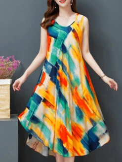 Women's Pajamas Nightgown Nightshirt Dress Flower Simple Comfort Soft Home Daily Bed Cotton Breathable Crew Neck Sleeveless Dress Summer Spring Gold Black Black