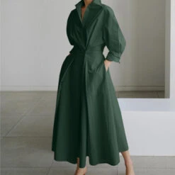 Women's Shirt Dress Casual Dress Swing Dress Maxi Long Dress Outdoor Office Holiday Polyester Basic Modern Shirt Collar Ruched Pocket Long Sleeve Summer Spring Fall 2023 Regular Fit Black Army Green -Slay Clothing Shop 7617527d 25d1 4086 aa06 7a59b671c58a