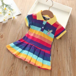 Kids Girls' Dress Rabbit Stripe Short Sleeve Outdoor Embroidered Button Fashion Streetwear Daily Cotton Knee-length Casual Dress Summer Dress Summer Spring 3-7 Years Pink Purple -Slay Clothing Shop 777ef03a ab70 426d b243 0fdf8f69d7eb