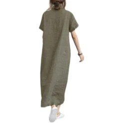 Women's Casual Dress Cotton Linen Dress A Line Dress Maxi Long Dress Linen Cotton Blend Casual Outdoor Daily Vacation Shirt Collar Pocket Rolled Cuff Short Sleeve Summer Spring 2023 Loose Fit Black -Slay Clothing Shop 77d235f8 7287 416e 8f68 70c3f6b62a5e