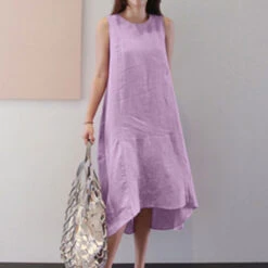 Women's Casual Dress Cotton Linen Dress Swing Dress Maxi Long Dress Cotton Blend Casual Daily Holiday Vacation Crew Neck Pocket Asymmetric Sleeveless Summer Spring 2023 Loose Fit Yellow Dark Green -Slay Clothing Shop 77d6aa49 c897 4ede aefd 60070e692255