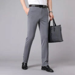 Men's Dress Pants Trousers Pocket Straight Leg Solid Colored Comfort Wedding Office Business Streetwear Casual Black Deep Blue Micro-elastic -Slay Clothing Shop 7a3ca466 4b47 4a19 a3d0 549c89578081