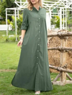 Women's Shirt Dress Cotton Linen Dress Casual Dress Maxi Long Dress Cotton And Linen Casual Outdoor Daily Vacation Shirt Collar Button Long Sleeve Summer Spring Fall 2023 Loose Fit Wine Navy Blue -Slay Clothing Shop 7ab81921 b71b 4823 b72f f60ebb2ec775