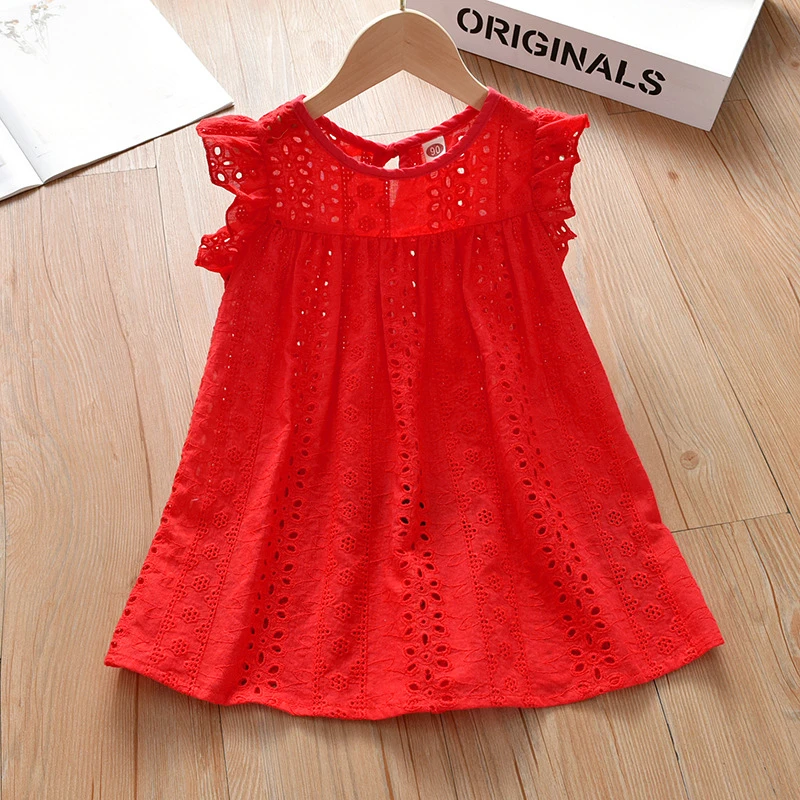 Kids Girls' Dress Floral Sleeveless Outdoor Casual Ruched Hollow Out Daily Casual Cotton Casual Dress Loose Summer Spring 2-8 Years White Red 4 Kids Girls' Dress Floral Sleeveless Outdoor Casual Ruched Hollow Out Daily Casual Cotton Casual Dress Loose Summer Spring 2-8 Years White Red - Image 4