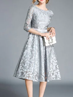 Women's Party Dress Lace Dress Cocktail Dress Midi Dress Apricot Gray 3/4 Length Sleeve Floral Lace Summer Spring Fall Crew Neck Active Evening Party Wedding Guest Vacation Slim 2023 S M L XL XXL 3XL