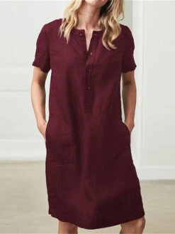 Women's Casual Dress Cotton Linen Dress Shift Dress Midi Dress Linen Cotton Blend Basic Modern Outdoor Daily Vacation Crew Neck Button Pocket Short Sleeve Summer Spring 2023 Loose Fit Black Wine -Slay Clothing Shop 7b82389b 165a 4d46 adc4 8335c687d3dc