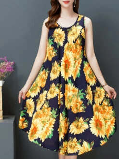 Women's Pajamas Nightgown Nightshirt Dress Flower Simple Comfort Soft Home Daily Bed Cotton Breathable Crew Neck Sleeveless Dress Summer Spring Gold Black Black -Slay Clothing Shop 7bc69e5b 2720 4325 910f 64818a861b29