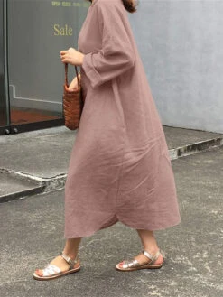 Women's Cotton Linen Dress Casual Dress Midi Dress Cotton Blend Basic Casual Outdoor Daily Crew Neck Pocket 3/4 Length Sleeve Summer Spring 2023 Loose Fit Black White Pink Pure Color S M L XL 2XL -Slay Clothing Shop 7bcf9a37 0885 4c43 878b 5dcd38afd870