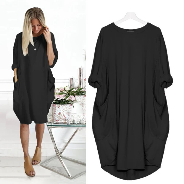 Women's Casual Dress T Shirt Dress Tee Dress Shift Dress Midi Dress Black White Blue 3/4 Length Sleeve Pure Color Pocket Summer Spring Crew Neck Basic Winter Dress Christmas Vacation 2023 S M L XL 1 Women's Casual Dress T Shirt Dress Tee Dress Shift Dress Midi Dress Black White Blue 3/4 Length Sleeve Pure Color Pocket Summer Spring Crew Neck Basic Winter Dress Christmas Vacation 2023 S M L XL