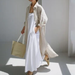 Women's Cotton Linen Dress Casual Dress Swing Dress Maxi Long Dress Cotton Blend Stylish Casual Winter Dress Daily Holiday Shirt Collar Button Pocket Long Sleeve Summer Spring Fall 2022 Loose Fit -Slay Clothing Shop 7f0add30 5da7 4c6a bd34 bbc2532e909c