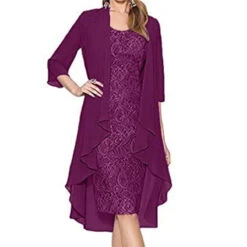 Women's Dress Set Two Piece Dress Chiffon Dress Midi Dress Black Wine Blue 3/4 Length Sleeve Pure Color Lace Summer Spring Crew Neck Elegant Winter Dress Wedding Guest Fall Dress 2023 S M L XL XXL -Slay Clothing Shop 7f16c724 6923 47aa b595 fbb4099f1011