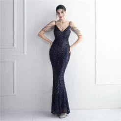 Mermaid / Trumpet Evening Gown Sparkle & Shine Dress Formal Wedding Guest Floor Length Short Sleeve Spaghetti Strap Polyester With Beading Sequin 2024 -Slay Clothing Shop 8137a453 1d22 4161 8d99 bade95b668fc