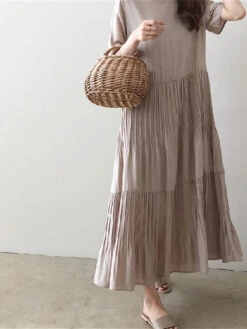 Women's Casual Dress Cotton Linen Dress Swing Dress Maxi Long Dress Cotton Blend Basic Casual Outdoor Daily Vacation Crew Neck Pocket Short Sleeve Summer Spring 2023 Loose Fit Black Navy Blue Sky Blue -Slay Clothing Shop 81c6ad5b c6f4 411f 9dc9 e9861bd21004