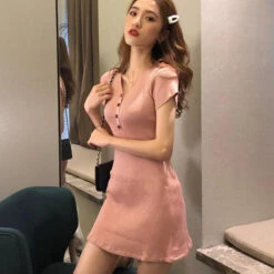 Summer Dress French Girl Slim Slim Retro Short Skirt Women's High Waist Temperament Knitted Dress