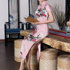 Women's Cheongsam Floral Mandarin Collar Chinoiserie Dress Long Dress Maxi Dress Light Pink Black Blue Short Sleeve Spring Summer Weekend S M L XL XXL 3XL 4XL 5XL 6XL -Slay Clothing Shop 81cdf68a 8bac 4dce acfd 5e67b0d30109
