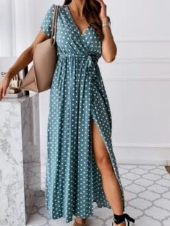 Women's Long Dress Maxi Dress Casual Dress Wrap Dress Summer Dress Polka Dot Fashion Casual Daily Holiday Vacation Drawstring Print Short Sleeve V Neck Dress Loose Fit Black Pink Blue Summer Spring S -Slay Clothing Shop 82632f6c 5c08 4e7d b3f3 a6e91678f011