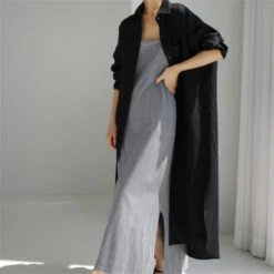 Women's Linen Dress Shirt Dress Casual Dress Maxi Long Dress Winter Dress Daily Holiday Polyester Casual Mature Shirt Collar Button Up Zipper Long Sleeve Summer Spring Loose Fit Pure Color -Slay Clothing Shop 828c272e a043 4767 bb86 4636664f6abd