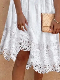 Women's Cotton Linen Dress Casual Dress Midi Dress Cotton Blend Fashion Modern Outdoor Daily Vacation V Neck Lace Half Sleeve Summer Spring Fall 2023 Loose Fit White Plain S M L XL 2XL -Slay Clothing Shop 82d1f2bd 3fda 4658 aa5c 8c515dbe723d