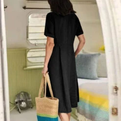 Women's Casual Dress Cotton Linen Dress A Line Dress Maxi Long Dress Cotton Blend Basic Elegant Outdoor Daily Vacation V Neck Button Pocket Short Sleeve Summer Spring Fall 2023 Regular Fit Black -Slay Clothing Shop 82f45f76 d1bb 4361 a87f 2db8c1c6bb8a