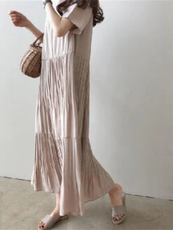 Women's Casual Dress Cotton Linen Dress Swing Dress Maxi Long Dress Cotton Blend Basic Casual Outdoor Daily Vacation Crew Neck Pocket Short Sleeve Summer Spring 2023 Loose Fit Black Navy Blue Sky Blue -Slay Clothing Shop 83555300 3ced 4b42 9d95 91a72919ead1