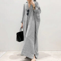 Women's Cotton Linen Maxi Shirt Dress Casual Split Long Sleeve For All Seasons 2024 Spring -Slay Clothing Shop 841b6596 7dd2 4e7b 92aa 2d533830870a
