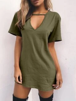 Women's White Dress Casual Dress T Shirt Dress Tee Dress Mini Dress Black White Brown Short Sleeve Pure Color Cut Out Summer Spring V Neck Classic Loose Fit 2023 S M L XL 2XL -Slay Clothing Shop 847af96a 9149 45d1 994b d6af54f760ed