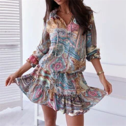 Women's Sheath Dress Mini Dress Red Blue Rainbow Long Sleeve Print Ruched Summer Spring V Neck Sexy Party Winter Dress Fall Dress Slim 2023 S M L XL XXL 3XL