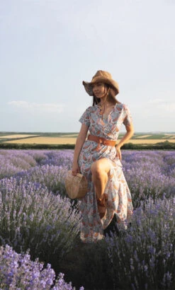 Women's Floral Print Ruffle Belted Surplice Neck Maxi Long Dress Bohemia Classic Daily Short Sleeve Summer Spring -Slay Clothing Shop 85e4d076 c5fd 4d5e ba92 16dd467067cf