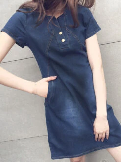 Women's Denim Dress Casual Dress Midi Dress Denim Fashion Casual Outdoor Daily V Neck Button Pocket Short Sleeve Summer Spring -Slay Clothing Shop 865ec53b 5fe1 4775 b9e3 38a029a9f89c