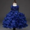 Kids Girls' Active Sweet Party Holiday Solid Colored Pleated Bow Sleeveless Knee-length Polyester Dress Royal Blue