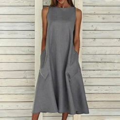 Women‘s A Line Dress Midi Dress Blue White Gray Yellow Sleeveless Solid Color Pocket Spring Summer Round Neck Basic Hot Loose 2023 S M L XL XXL -Slay Clothing Shop 871fdd13 02a8 4d55 9614 e74d6e3c957b
