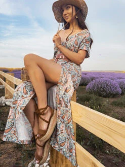 Women's Floral Print Ruffle Belted Surplice Neck Maxi Long Dress Bohemia Classic Daily Short Sleeve Summer Spring -Slay Clothing Shop 88868919 53a5 40d7 a4aa 7e9934ce674b