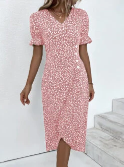 Women's Wrap Dress Floral Ditsy Floral Button Print V Neck Midi Dress Classic Daily Vacation Short Sleeve Summer Spring -Slay Clothing Shop 889b6520 20ea 4a64 bee2 8fc8aef084b0