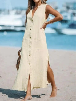 Women's Casual Dress Cotton Linen Dress Shift Dress Maxi Long Dress Cotton Blend Fashion Modern Outdoor Daily Vacation V Neck Button Pocket Sleeveless Summer Spring 2023 Loose Fit Light Blue Black -Slay Clothing Shop 88d2a86b a1f0 4f53 a96b 9ef470fe7e47