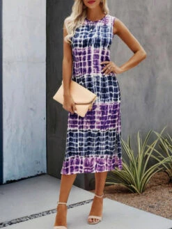 Women's Tank Dress Summer Dress Plaid Tie Dye Print Split Crew Neck Midi Dress Fashion Streetwear Outdoor Daily Sleeveless Regular Fit Yellow Red Blue Summer Spring S M L XL XXL -Slay Clothing Shop 88dc83f4 731f 4bd9 af1b 63a9ff3aa1d1