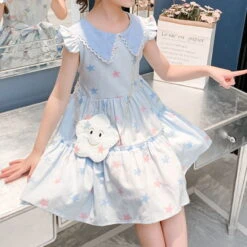 Kids Girls' Dress Star Short Sleeve Casual Casual Sweet Cotton Above Knee Casual Dress A Line Dress Summer Spring 3-12 Years Pink Blue