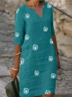 Women's Shift Dress Midi Dress Print Casual Daily Notched Neck 3/4 Length Sleeve Summer Spring Yellow Red Flower -Slay Clothing Shop 8987f7e6 15e8 49de 9cac a07cd25e06c3