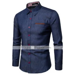 Men's Dress Shirt Button Up Shirt Collared Shirt Denim Shirt Navy Blue Light Blue Long Sleeve Plain Classic Collar Summer Spring & Fall Wedding Work Clothing Apparel