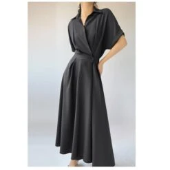 The New Year Korean Version Of The French Shirt Dress Women's Summer Fashion High-End Long Skirt Celebrity Temperament Thin Skirt