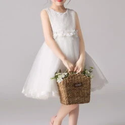 Kids Girls' Dress Solid Colored Sleeveless Performance Party Mesh Bow Princess Sweet Cotton Tulle Knee-length Floral Embroidery Dress A Line Dress Summer 4-13 Years White Pink Blue -Slay Clothing Shop 8ae42870 9670 44dc b016 c0193fb8cf33