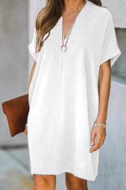 Women's Casual Dress Midi Dress Black White Yellow Short Sleeve Pure Color Summer Spring V Neck Hot 2023 S M L XL XXL -Slay Clothing Shop 8b0c716a c475 4fd1 b351 b86200cc7979