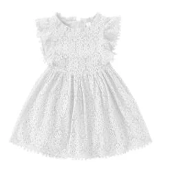 Kids Girls' Dress Party Dress Solid Color Short Sleeve Wedding Special Occasion Birthday Lace Ruffle Elegant Fashion Princess Cotton Lace Knee-length Lace Dress Party Dress A Line Dress Summer Spring