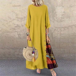 Women's Casual Dress Cotton Linen Dress Swing Dress Maxi Long Dress Print Bohemia Casual Daily Crew Neck Long Sleeve Summer Spring Fall Black Yellow Floral -Slay Clothing Shop 8d33b467 eb74 4f58 9982 ef55e735c663